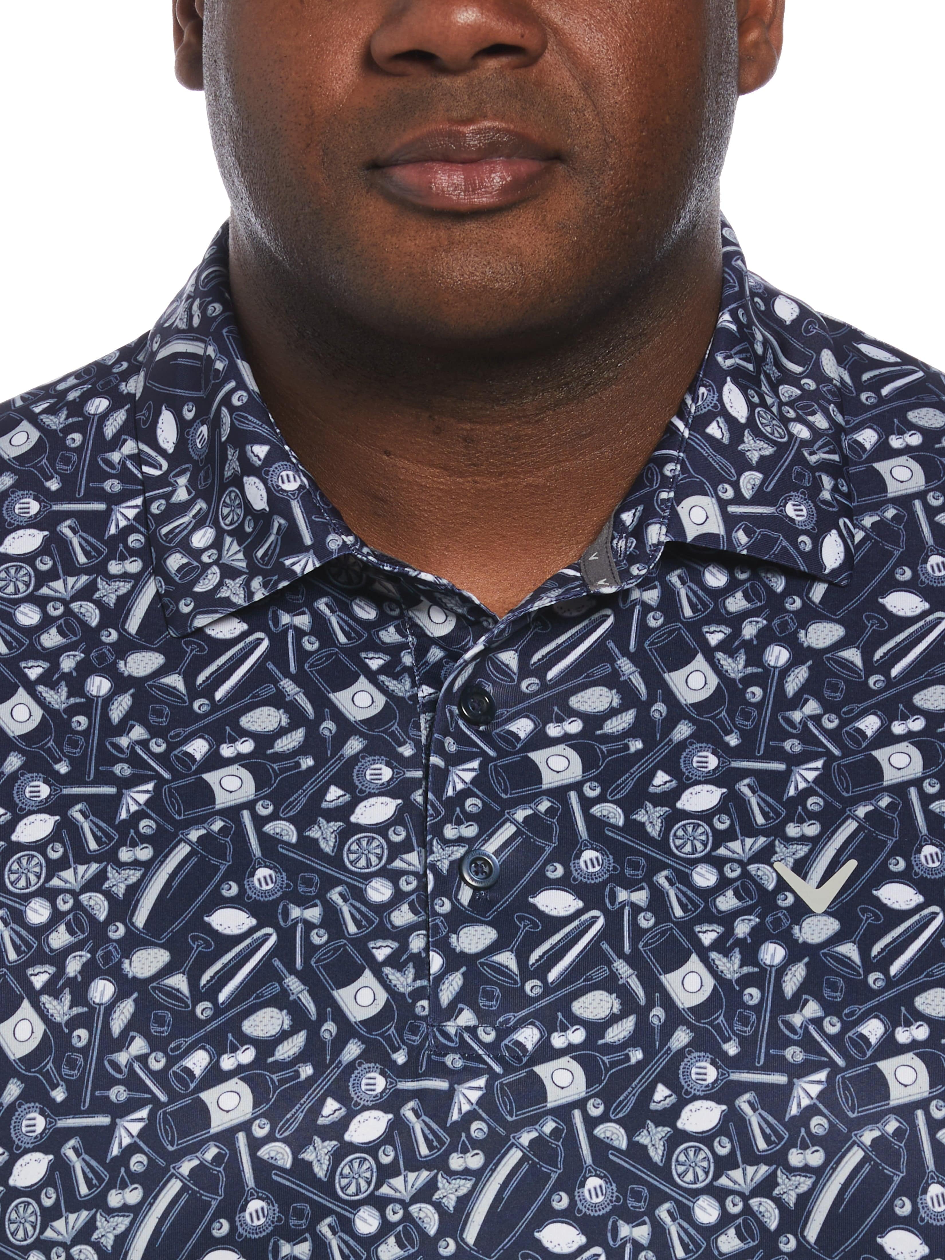 Big & Tall Tropical Cocktail Print Short Sleeve Golf Polo - Image 3